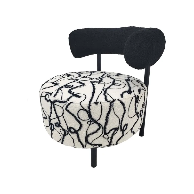 F-AC180-BW Denis accent chair in black & white suede with black metal legs
