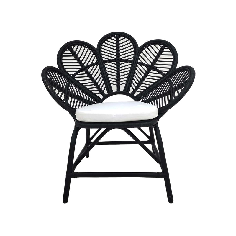 F-AC202-BL Bella accent chair with black cane frame and white cotton seat pad 