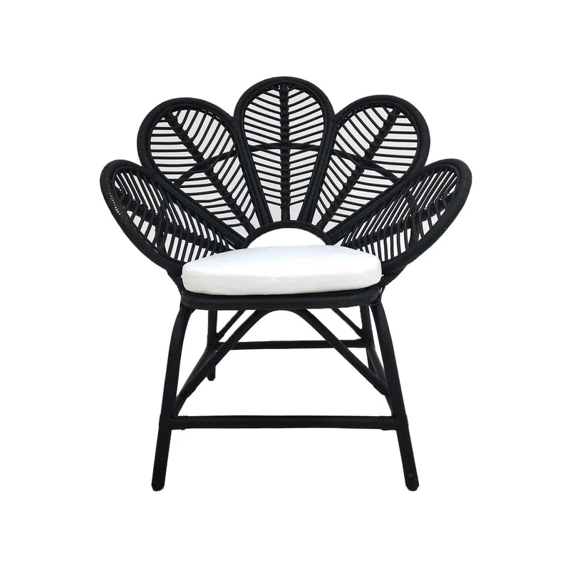 F-AC202-BL Bella accent chair with black cane frame and white cotton seat pad 
