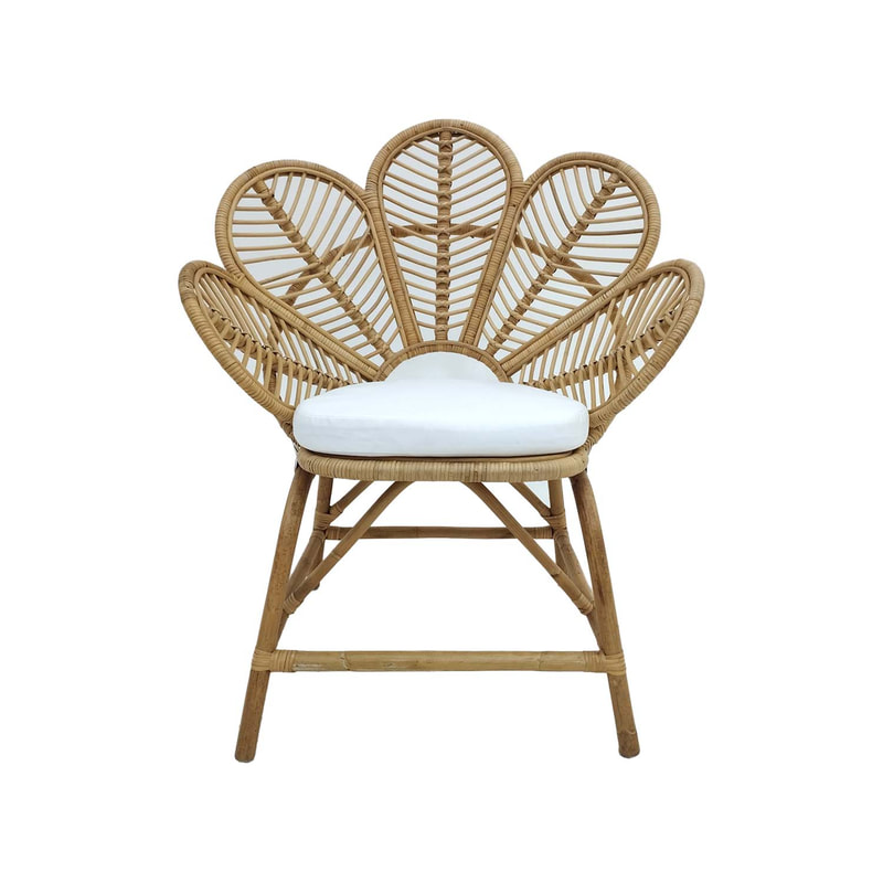 F-AC202-NT Bella accent chair with natural cane frame and white cotton seat pad