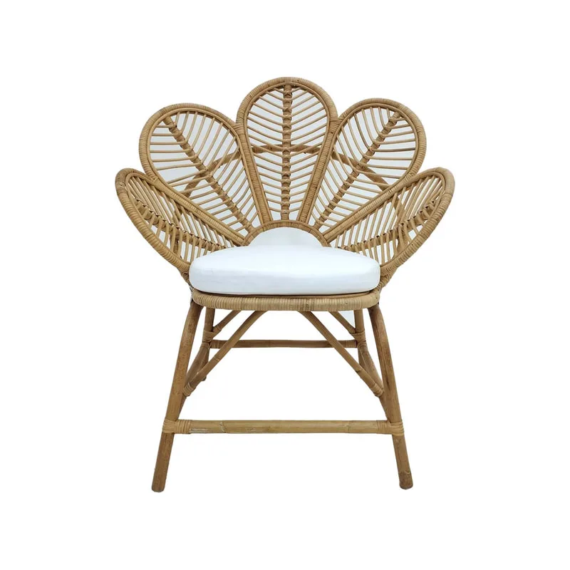F-AC202-NT Bella accent chair with natural cane frame and white cotton seat pad