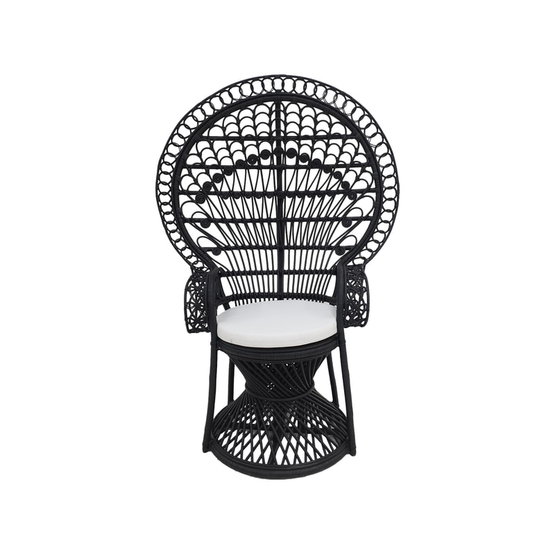 F-AC204-BL Peacock chair with natural cane frame in black