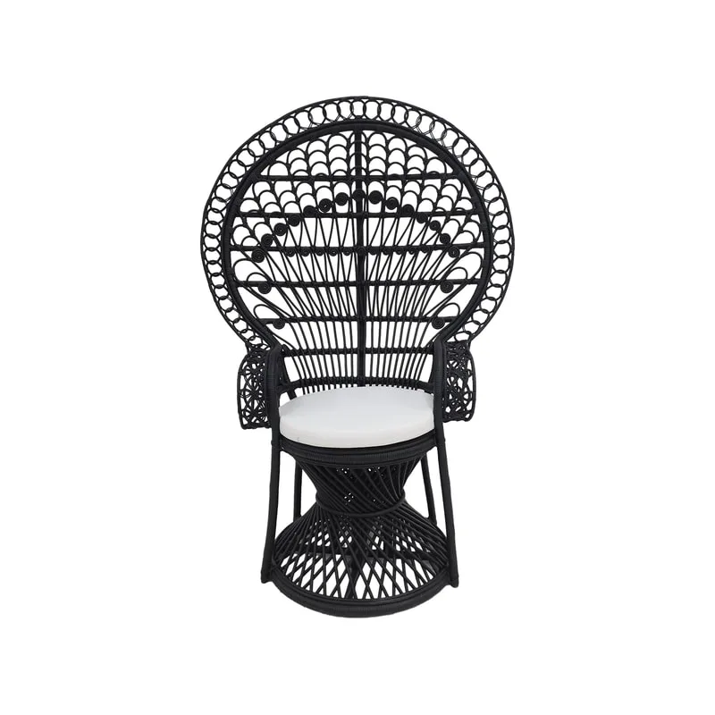 F-AC204-BL Peacock chair with natural cane frame in black
