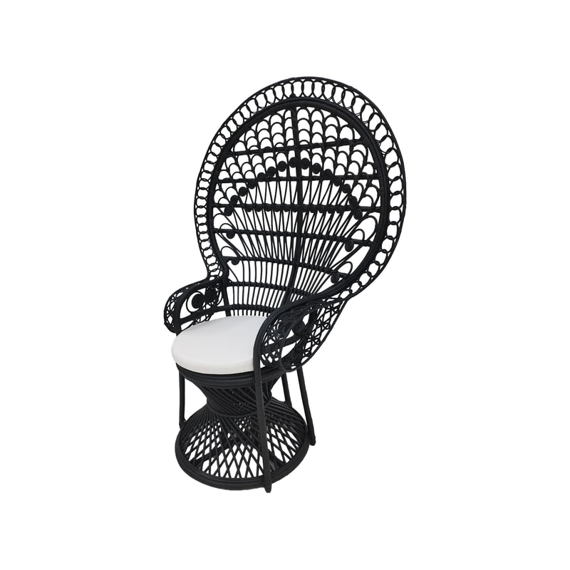 F-AC204-BL Peacock chair with natural cane frame in black