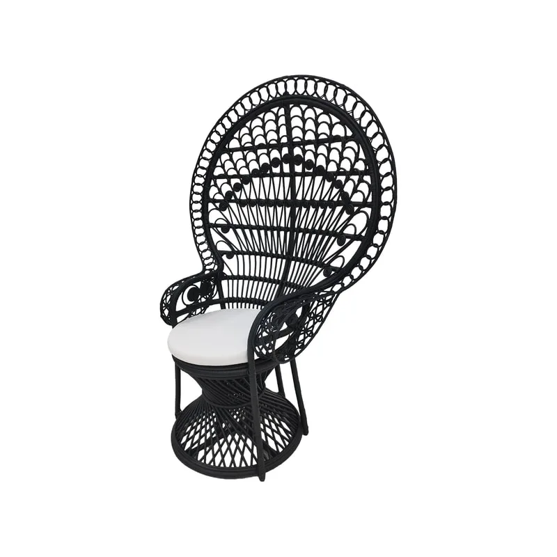 F-AC204-BL Peacock chair with natural cane frame in black