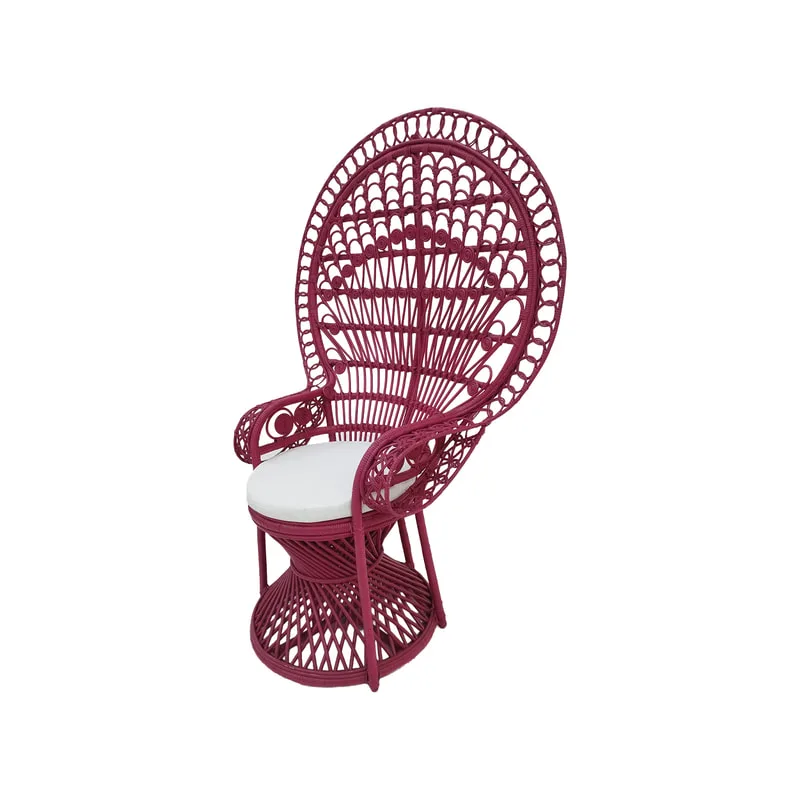 F-AC204-HP Peacock chair with natural cane frame in hot pink