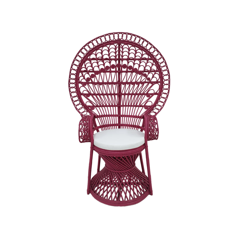 F-AC204-HP Peacock chair with natural cane frame in hot pink