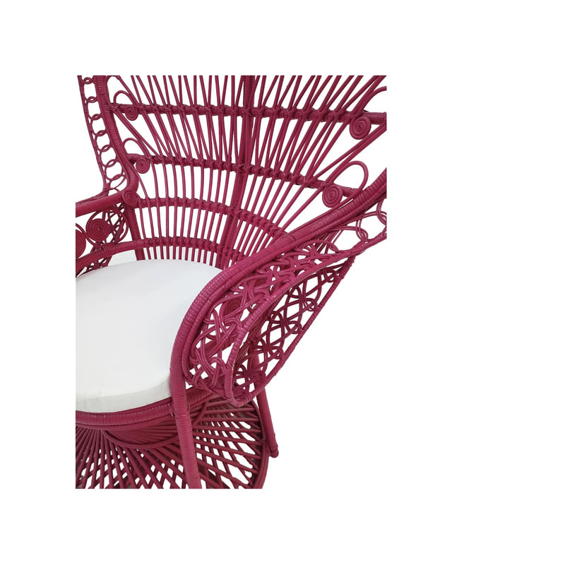 F-AC204-HP Peacock chair with natural cane frame in hot pink