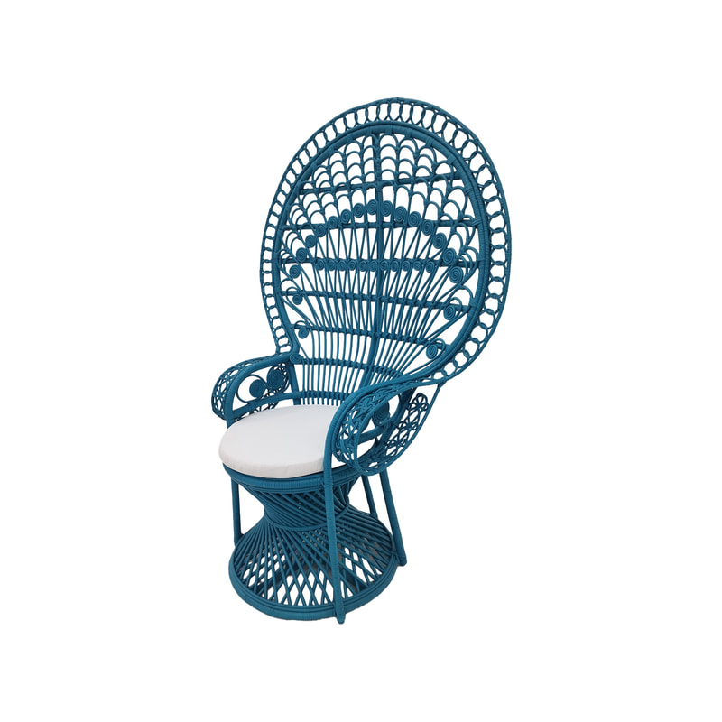 F-AC204-TQ Peacock chair with natural cane frame in turquoise