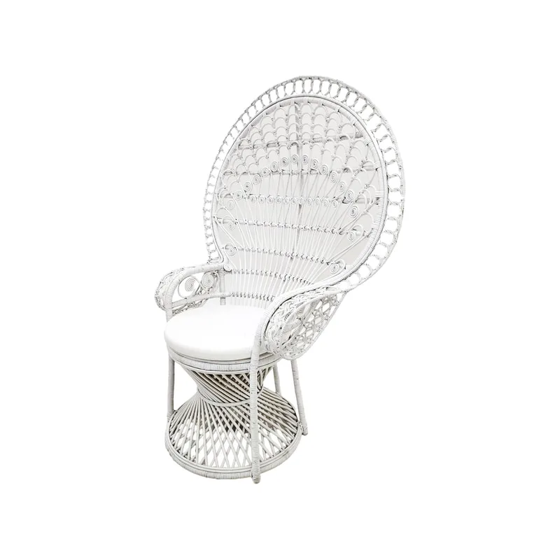 F-AC204-WH Peacock chair with natural cane frame in white