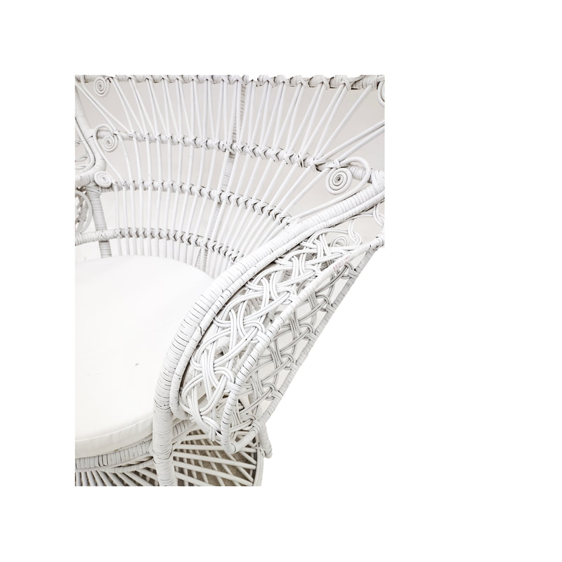 F-AC204-WH Peacock chair with natural cane frame in white
