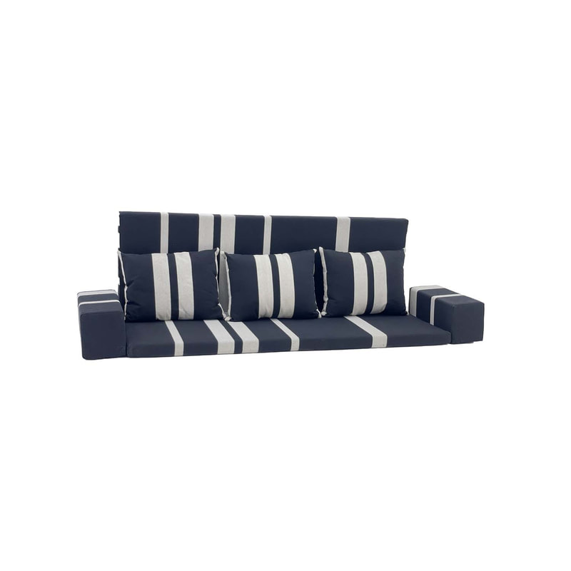 F-AK182-BW Type 2 Arabic seating set with base & back cushion, three pillows & armrests in black & white fabric
