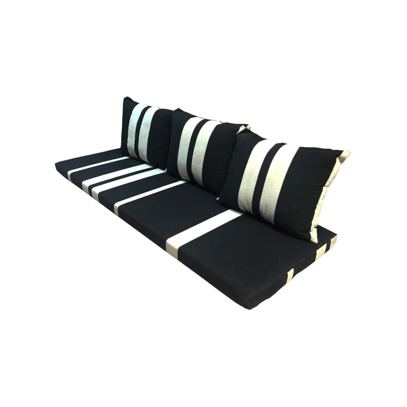 F-AK183-BW Type 3 Arabic seating set with one base cushion & three pillows in black & white fabric