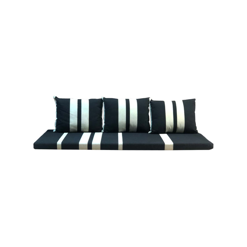 F-AK183-BW Type 3 Arabic seating set with one base cushion & three pillows in black & white fabric