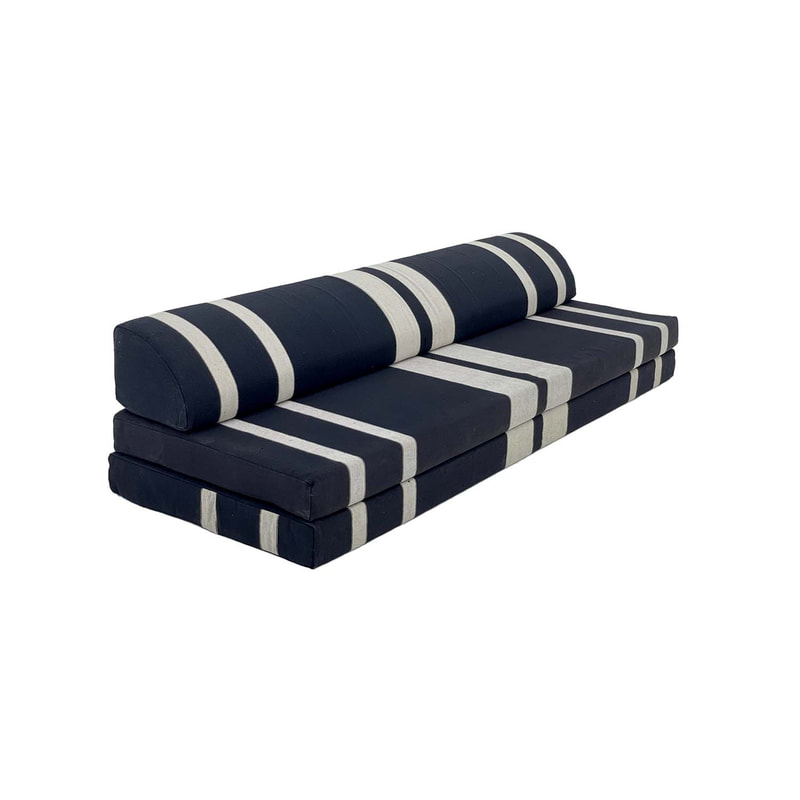 F-AK184-BW Type 4 Arabic seating set with two base cushions & one backrest in black & white fabric