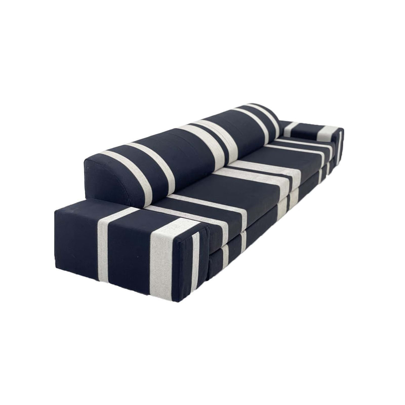 F-AK185-BW Type 5 Arabic seating set with two base cushions & one backrest in black & white fabric