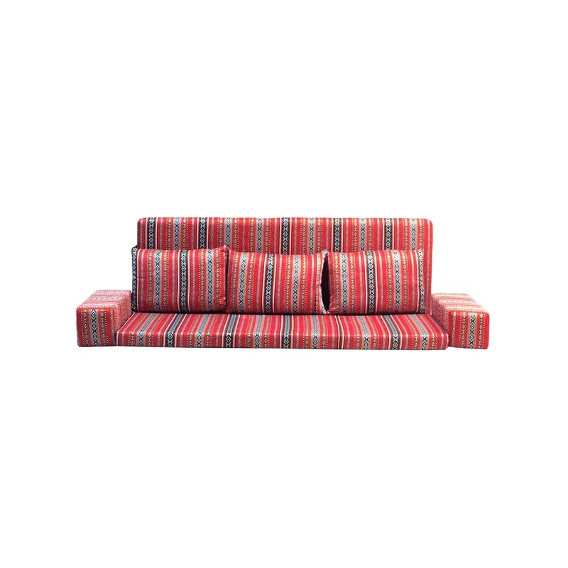 F-AK382-RE Type 2 Arabic seating set with back & base cushion, three pillows & armrest in red fabric