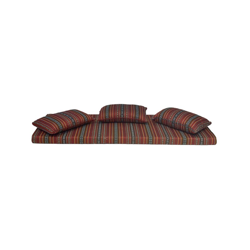 F-AK481-DR Type 1 Arabic seating set with one base cushions & three pillows in dark red fabric