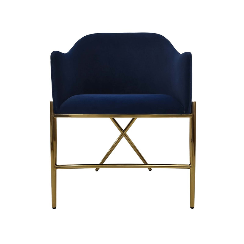 F-AR110-MB Lucia armchair in midnight blue velvet with gold frame