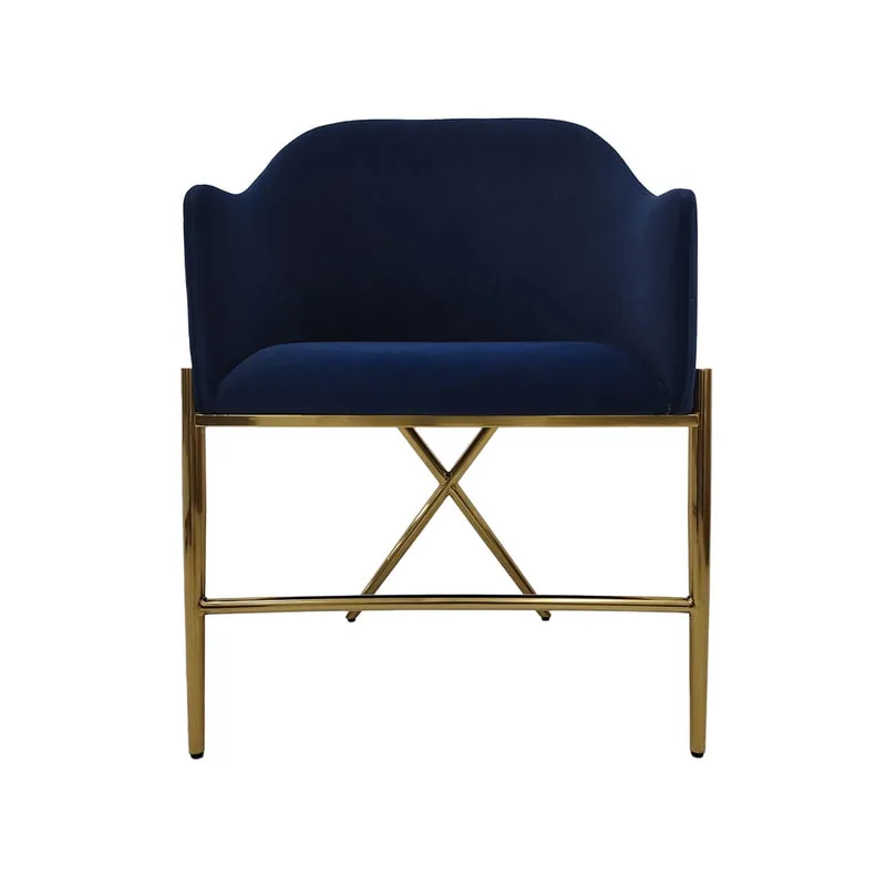 F-AR110-MB Lucia armchair in midnight blue velvet with gold frame