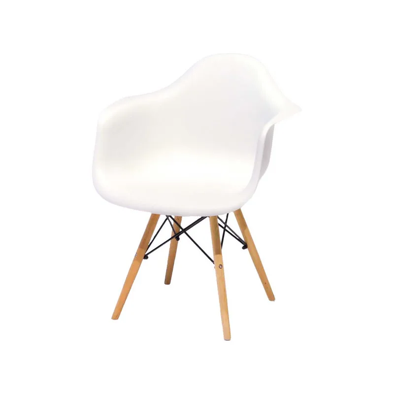 F-AR130-WH Eames armchair in white with wooden legs 