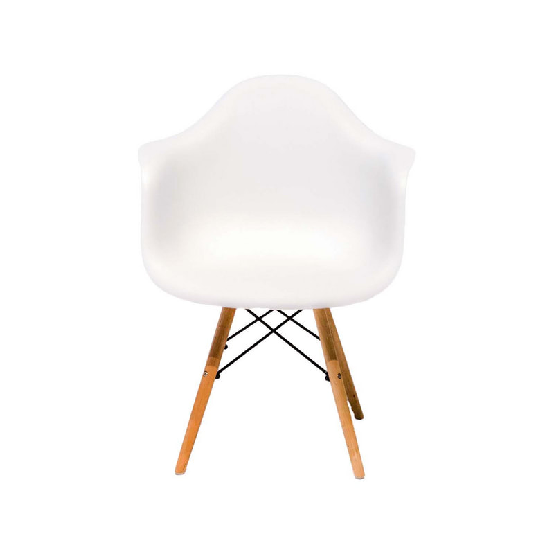 F-AR130-WH Eames armchair in white with wooden legs 