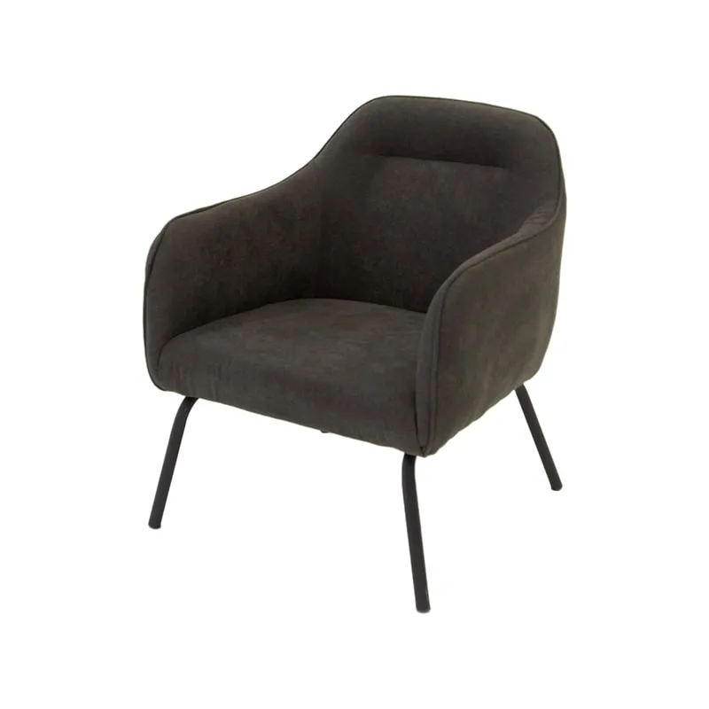F-AR138-GY Stella armchair in grey suede fabric with black metal legs