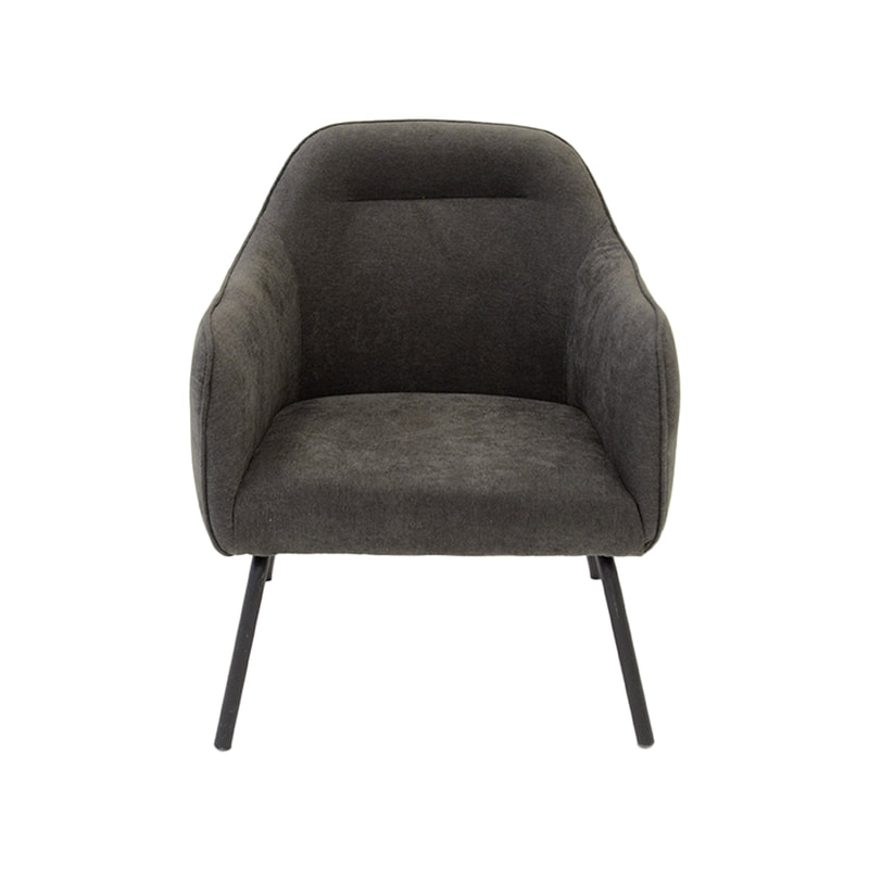 F-AR138-GY Stella armchair in grey suede fabric with black metal legs