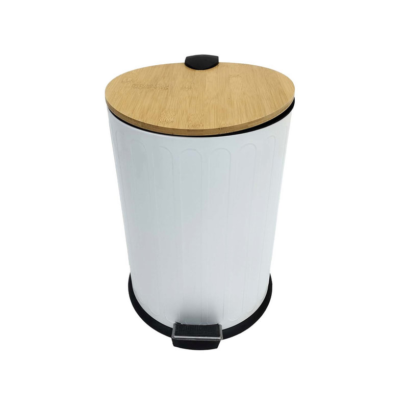 F-BI125-WH Type 7 waste paper bin in white with wooden cover on top