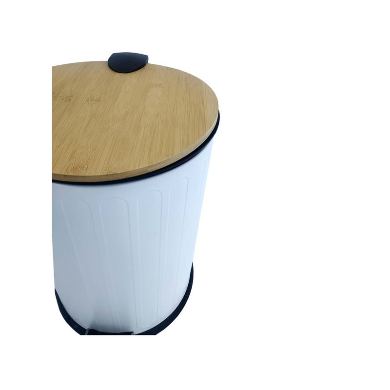 F-BI125-WH Type 7 waste paper bin in white with wooden cover on top