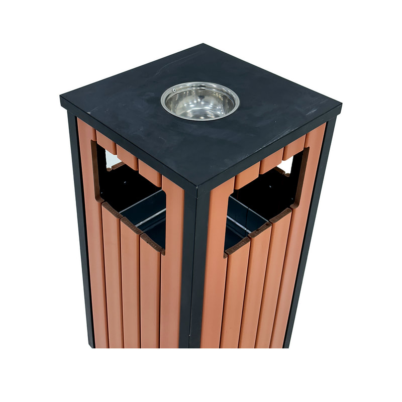 F-BI143-BB Type 3 Wooden bin in black & brown finish with a metal ashtray