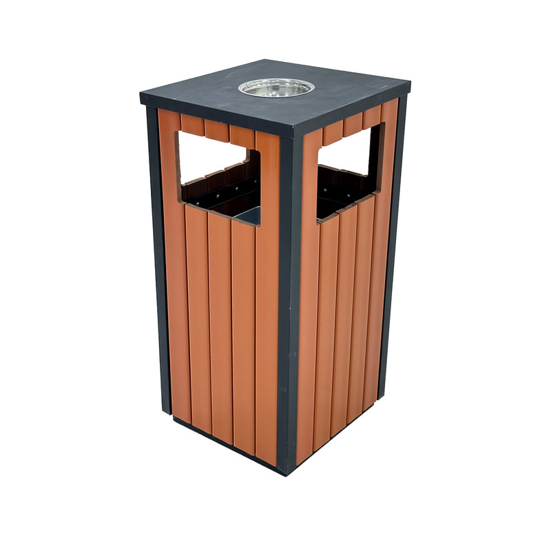 F-BI143-BB Type 3 Wooden bin in black & brown finish with a metal ashtray