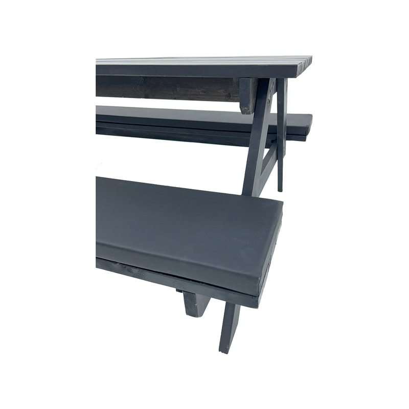F-BK401-BL Type 1 Picnic bench in black. Seats 6-8 people with a combination of black seat pads 