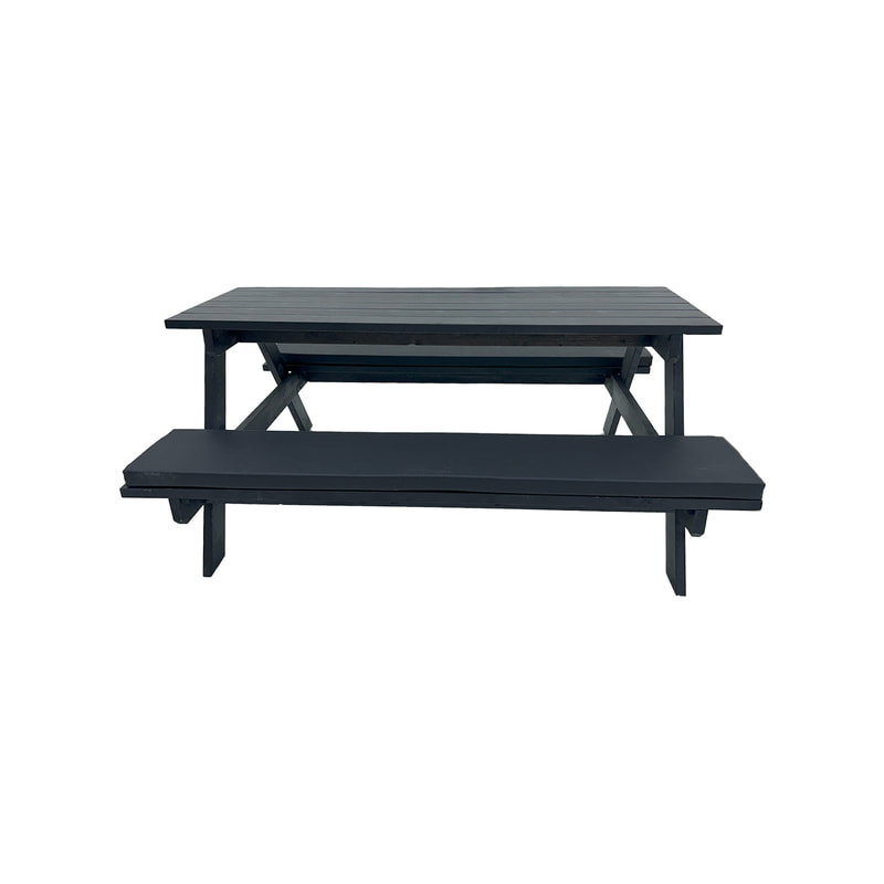 F-BK401-BL Type 1 Picnic bench in black. Seats 6-8 people with a combination of black seat pads 