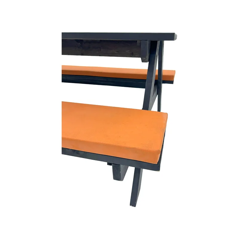F-BK401-OR Type 1 Picnic bench in black. Seats 6-8 people with a combination of orange seat pads 