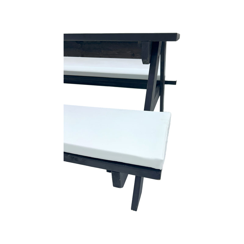 F-BK401-WH Type 1 Picnic bench in black. Seats 6-8 people with a combination of white seat pads 