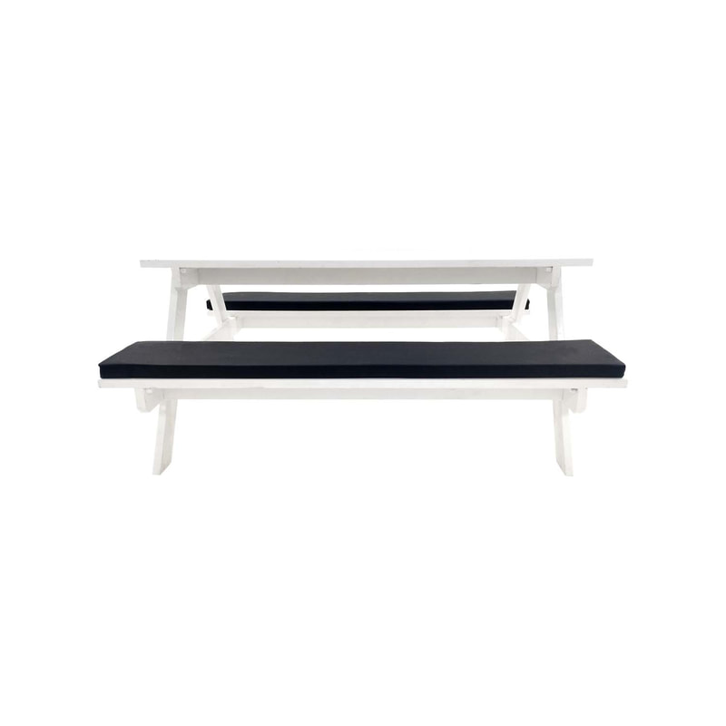F-BK501-BL Type 1 Picnic bench in White. Seats 6-8 people with a combination of black seat pads 