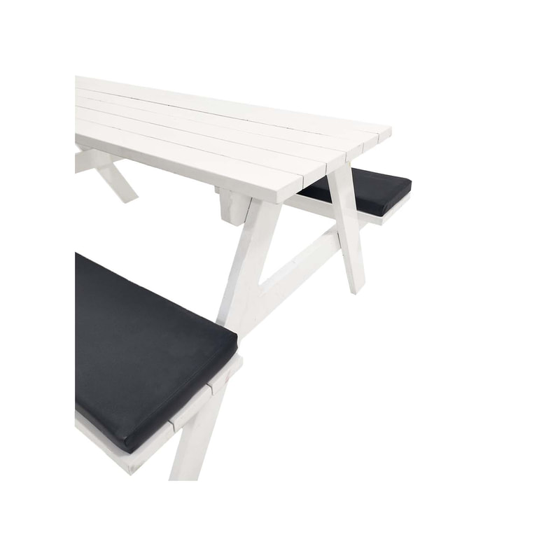 F-BK501-BL Type 1 Picnic bench in White. Seats 6-8 people with a combination of black seat pads 