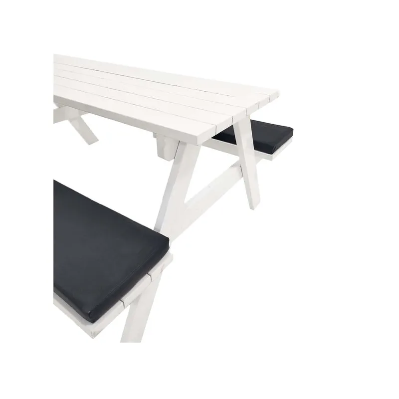 F-BK501-BL Type 1 Picnic bench in White. Seats 6-8 people with a combination of black seat pads 