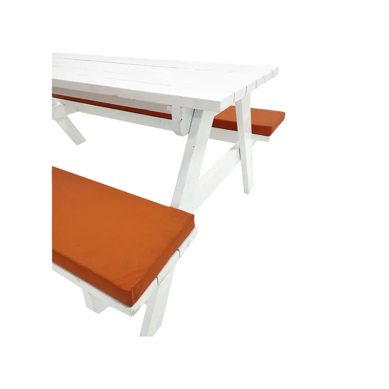 F-BK501-OR Type 1 Picnic bench in White. Seats 6-8 people with a combination of orange seat pads 