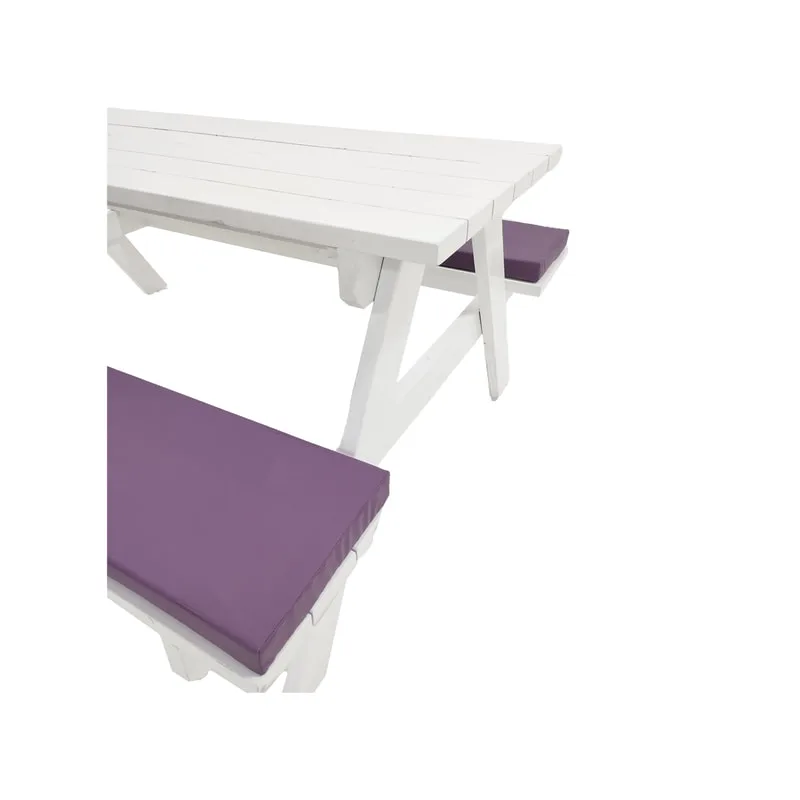 F-BK501-PR Type 1 Picnic bench in White. Seats 6-8 people with a combination of purple seat pads 