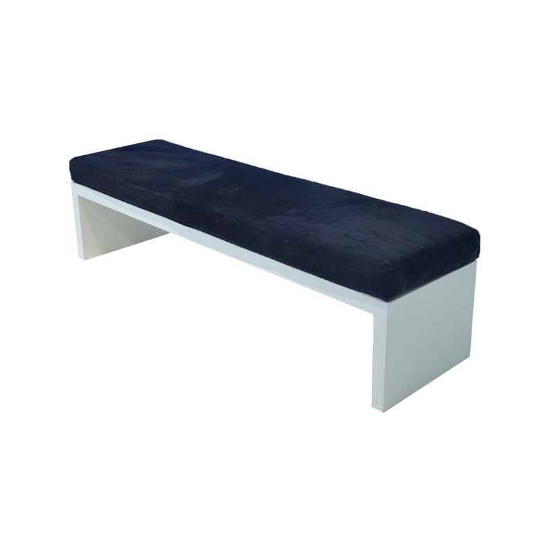 F-BN101-BL Milan bench with black seat pad and base in white paint finish