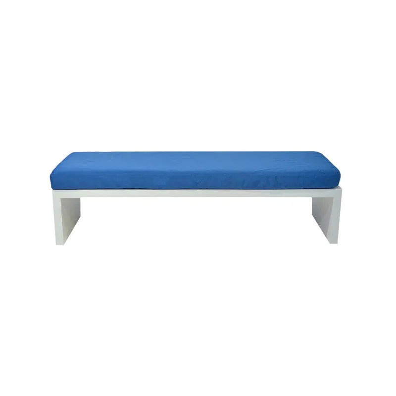 F-BN101-BU Milan bench with mid blue seat pad and base in white paint finish