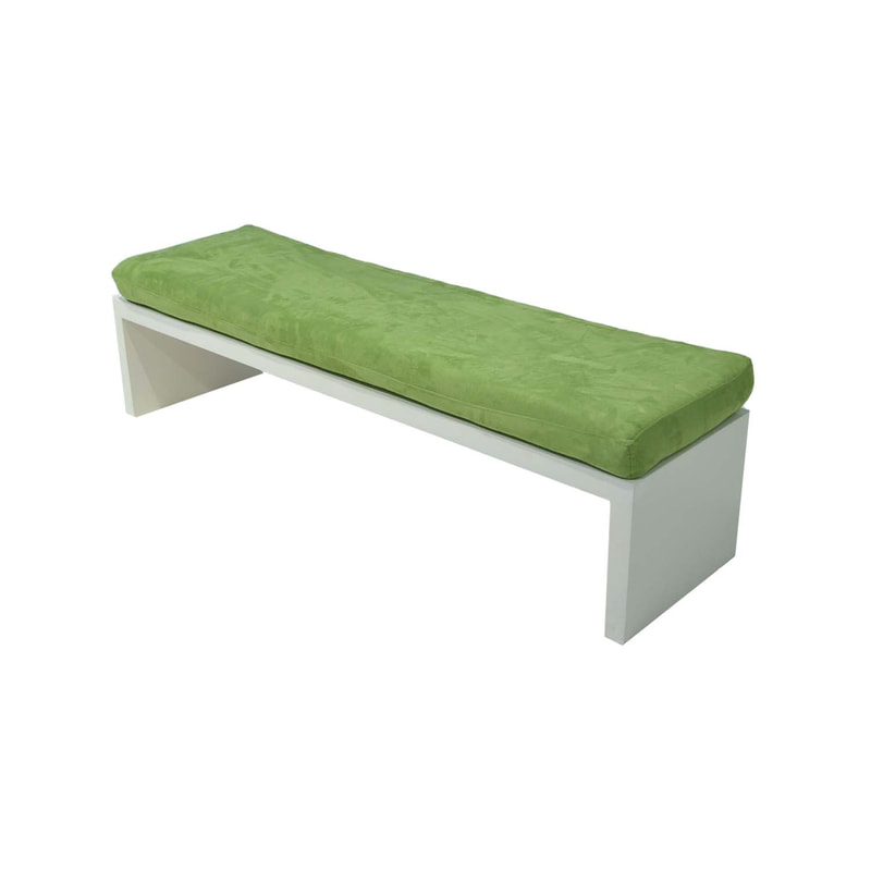 F-BN101-GL Milan bench with lime green seat pad and base in white paint finish