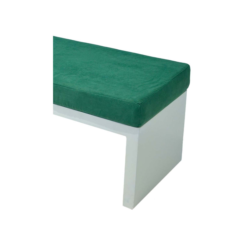 F-BN101-GR Milan bench with green seat pad and base in white paint finish