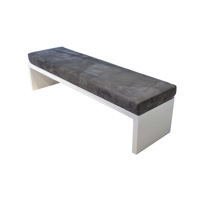 F-BN101-GR Milan bench with mid grey seat pad and base in white paint finish