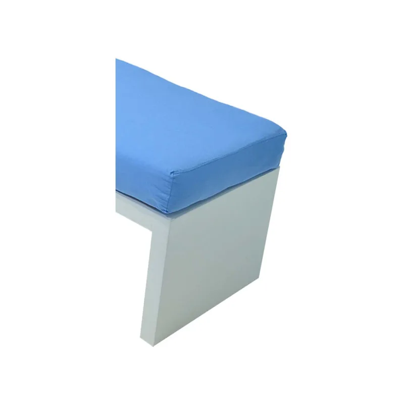F-BN101-LB Milan bench with light blue seat pad and base in white paint finish