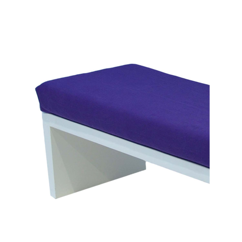 F-BN101-PR Milan bench with purple seat pad and base in white paint finish