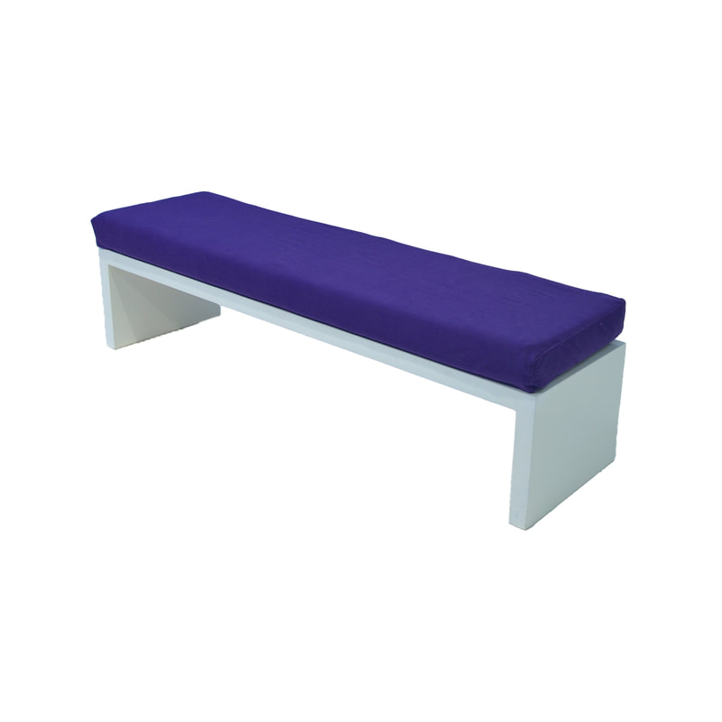 F-BN101-PR Milan bench with purple seat pad and base in white paint finish
