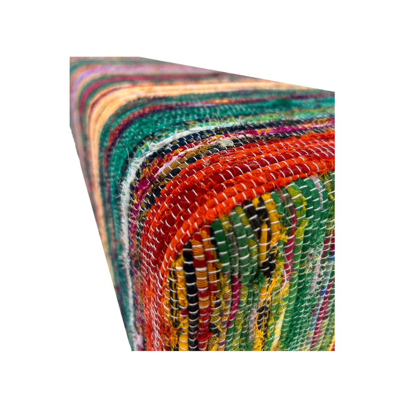 Tate bench in multicoloured fabric with black wooden legs